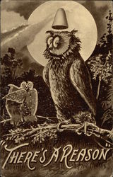 Two Owls Sitting on a Branch Postcard