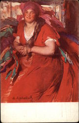 A. Archipoff's Painting of Woman in Red Dress Postcard