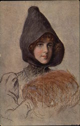 Woman in Black Hat Postcard