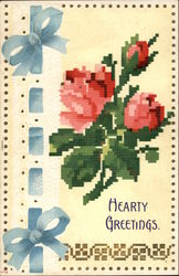 Hearty Greetings with Ribbon & Flowers Postcard