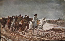 Painting With Soldiers on Horseback in Snowy Field Postcard