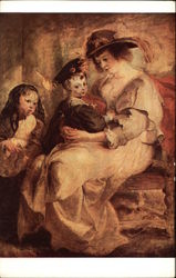 Portrait of Helene Fourment, Second Wife of Rubens and Her Children Postcard