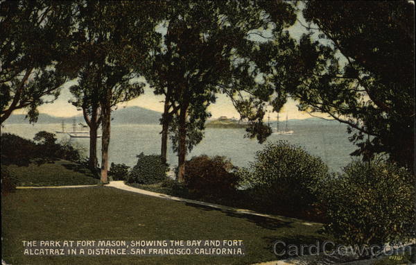 The Park at Fort Mason, Showing the Bay an dFort Alcatraz in a Distance San Francisco California