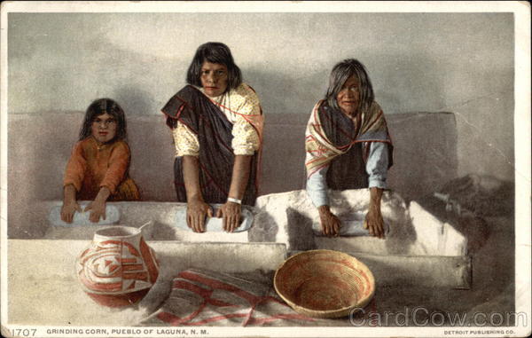 Grinding Corn, Pueble of Laguna, N.M New Mexico