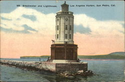 Breakwater and Lighthouse, Los Angeles Harbor Postcard