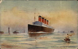 Cunarder Arriving at Liverpool Steamers Postcard Postcard