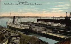 Waterfront Showing New York and Boston Steamers Postcard