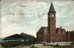 Chicago and North-Western Railwy Depot Milwaukee, WI Postcard Postcard