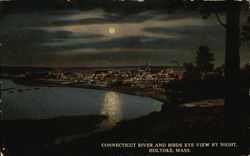 Connecticut River and Birds Eye View by Night Holyoke, MA Postcard Postcard