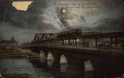 Moonlight View of Charlestown Bridge and Boston Elevated Postcard