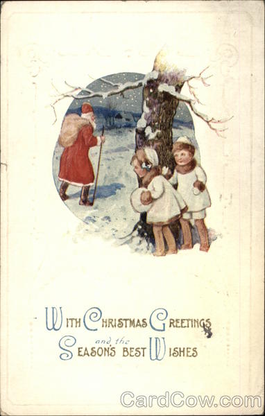 Children Spying on Santa in Snow