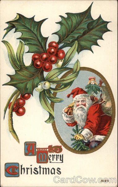 A Merry Christmas with Santa and Holly Santa Claus