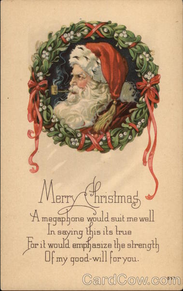 Merry Christmas with Santa and Wreath Santa Claus