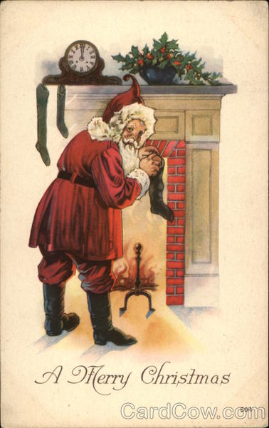 A Merry Christmas with Santa and Stockings Santa Claus