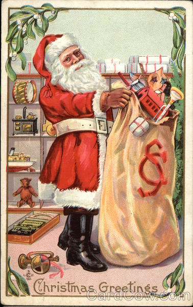 Christmas Greetings with Santa and Toys Santa Claus