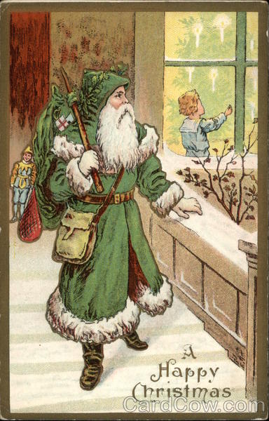 A Happy Christmas - Santa in Green Robe Santa Claus
