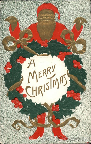 A Merry Christmas with Santa and Wreath Santa Claus