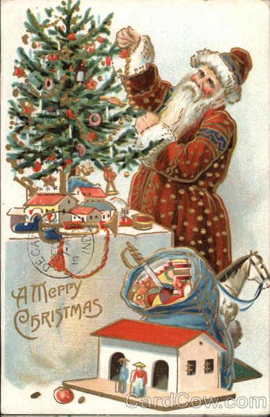 Santa Claus Decorating a Tree