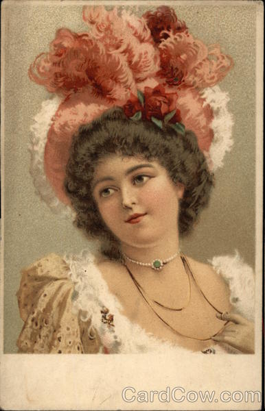 Woman in Bonnet with Plumes & Roses Women