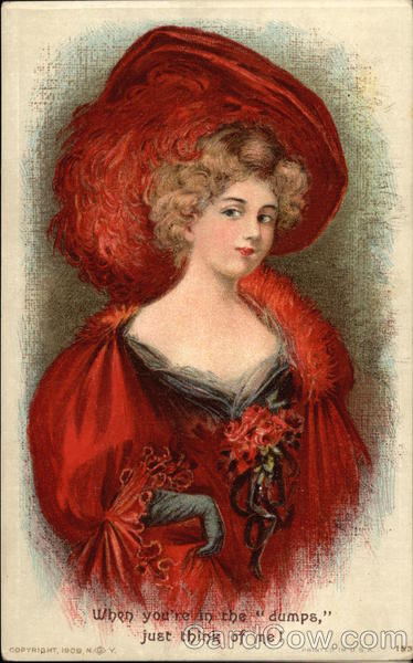 Woman in Red Dress and Large Hat Women