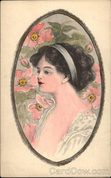 Portrait of Woman with Pink Flower Background Women