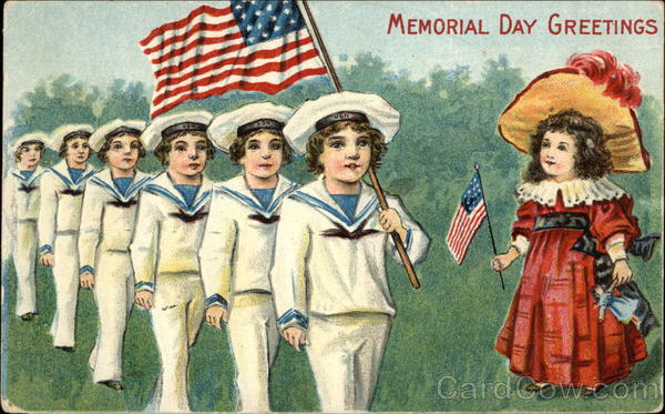 Memorial Day Greetings with Flags & Children Patriotic