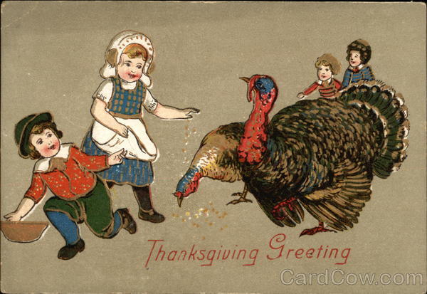 Thanksgiving Greetings with Turkeys and Children