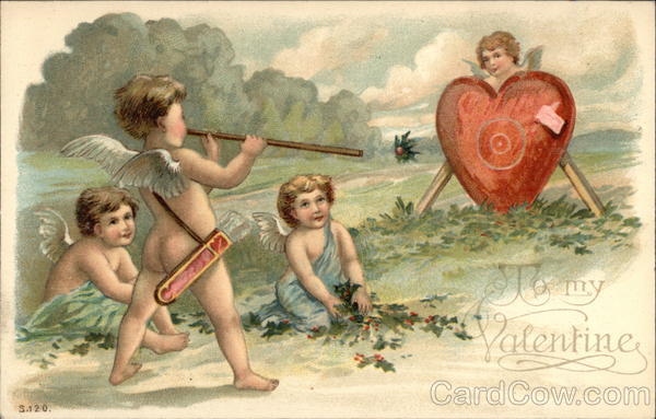 Cupid's Practicing Shooting Darts