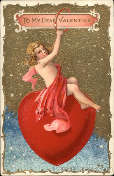To My Dear Valentine, With Cupid and Big Red Heart