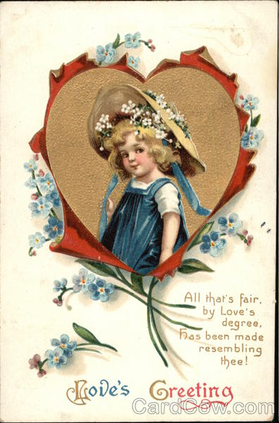 Love's Greeting with Heart, Flowers, & Child Children