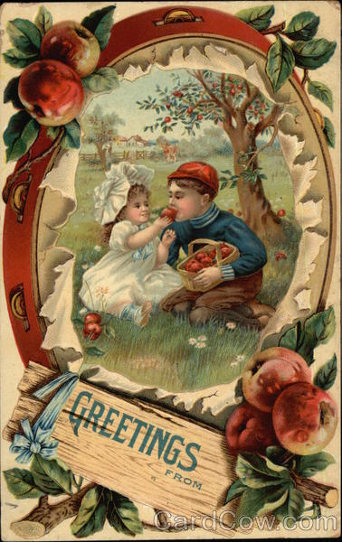 Greetings with Children & Apple Tree