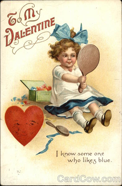 Little Girl With Bow in Hair Looks Into a Mirror Children