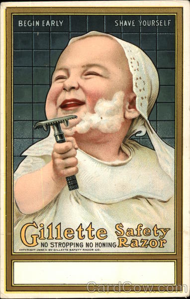 Begin Early, Shave Yourself, Gillette Safety Razor, No Stropping No Honing