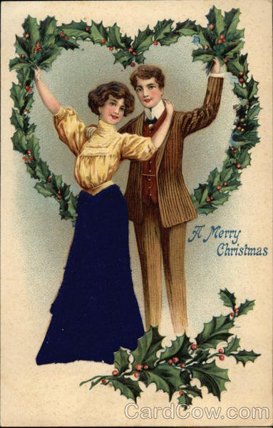 A Merry Christmas with Couple and Holly Wreath