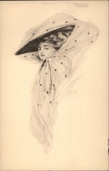 Portrait of Woman in Large Hat and Scarf Postcard