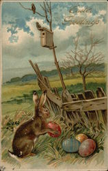 Easter Greetings with Bunny & Eggs Postcard