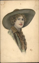 Woman Wearing a Broad-brimmed Hat Cowboy Western Postcard Postcard