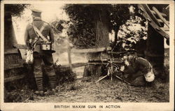 British Maxim Gun in Action Postcard