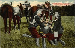 Helping a French Cavalryman Wounded at St. Quentin Postcard