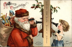 Santa Speaks With Little Girl on the Telephone Children Postcard Postcard