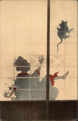 Small Rodent Frightens Japanese Woman Postcard