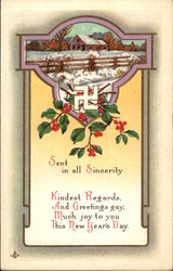 Sent in All Sincerity Kindest Regard and Greetings Gay Much Joy to You This New Year's Day Postcard