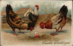 Easter Greetings with Chicks & Eggs Postcard