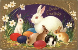 Easter Greetings with Bunnies Postcard