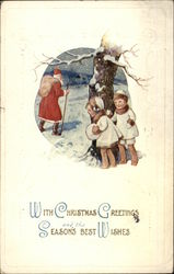 Children Spying on Santa in Snow Postcard