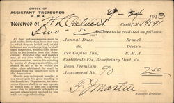 Receipt for Dues to RMA Postcard