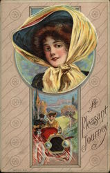 A Pleasant Journey with Woman in Bonnet Postcard