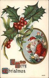 A Merry Christmas with Santa and Holly Santa Claus Postcard Postcard