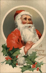 A Merry Xmas, with Santa and Holly Sprigs Santa Claus Postcard Postcard