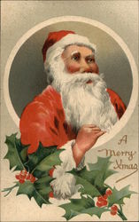 A Merry Xmas, with Santa and Holly Sprigs Postcard